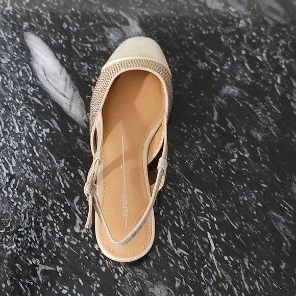 BRAND NEW REPORT MIKKI Elegant CREAM and GOLD  WOMENS SLINGBACK FLAT SHO… - Picture 9 of 16